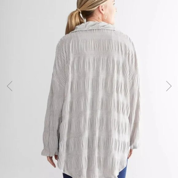 NWT Free People My Best Velvet Blouse Shirt Tunic in Silver Winter Fog Sz. M - Picture 4 of 11